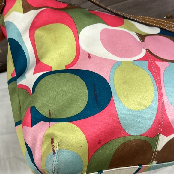 Coach Scarf Print F13800 Multicolor Fabric and Patent Leather Hobo Bag - Picture 10 of 12